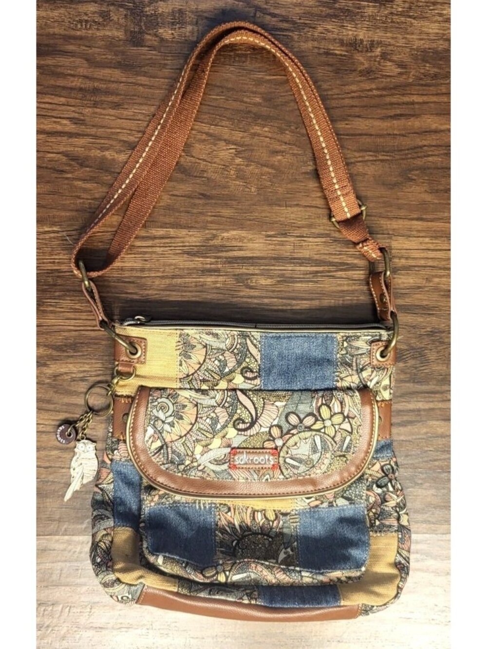 Sakroots Floral Artist Circle Flap Crossbody Bag Canvas Adjuastable Pockets